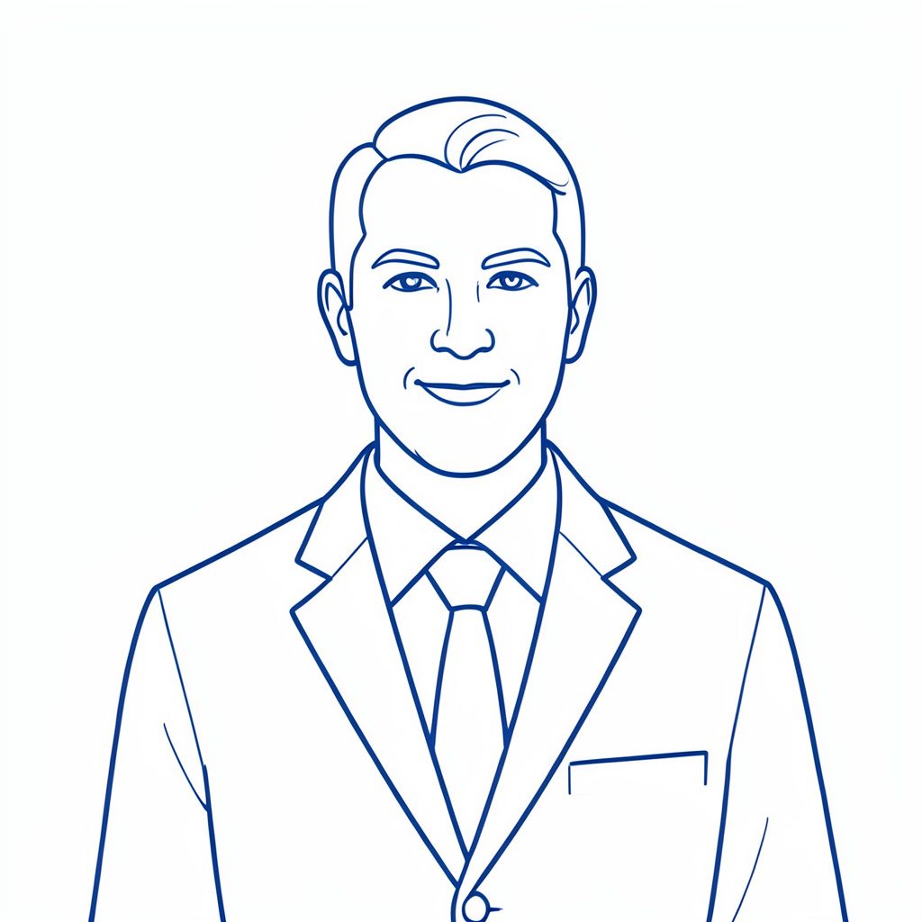 Un funcionario sonriente con camisa azul claro y corbata oscura sostiene un pasaporte abierto frente a una bandera estadounidense desenfocada al fondo, en un entorno de oficina luminoso con tonos azules y blancos.